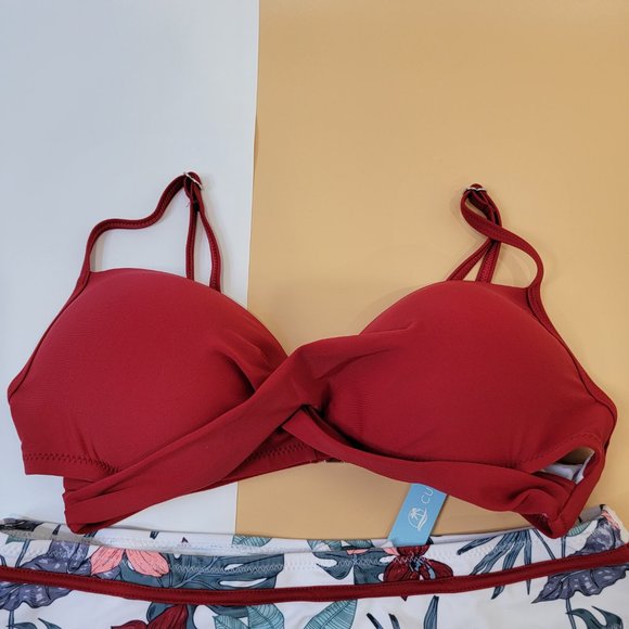 CUPSHE Women's Leafy Wrap Tie Bikini Set Halter Back Bow Low Waisted size M NEW - Picture 5 of 15